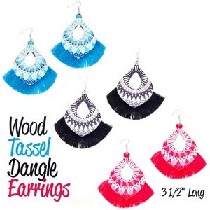 Wood Tassel Dangle Earrings